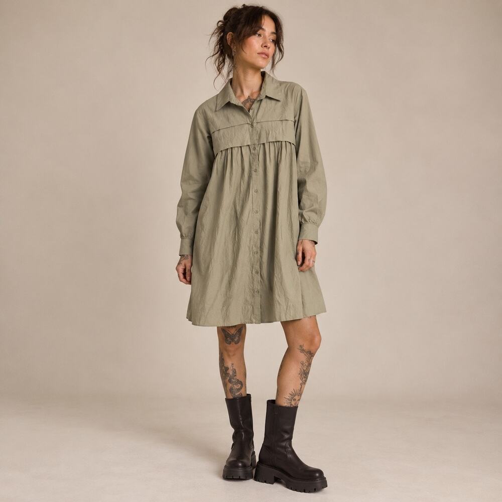 NWT Mango Sage Green Oversized Cotton Shirt Dress XL Minimalist Fall Layer